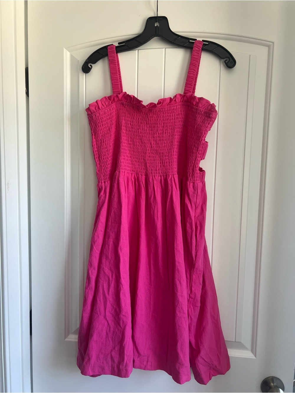 Hot Pink Smocked Sundress with Ruffle Neckline
